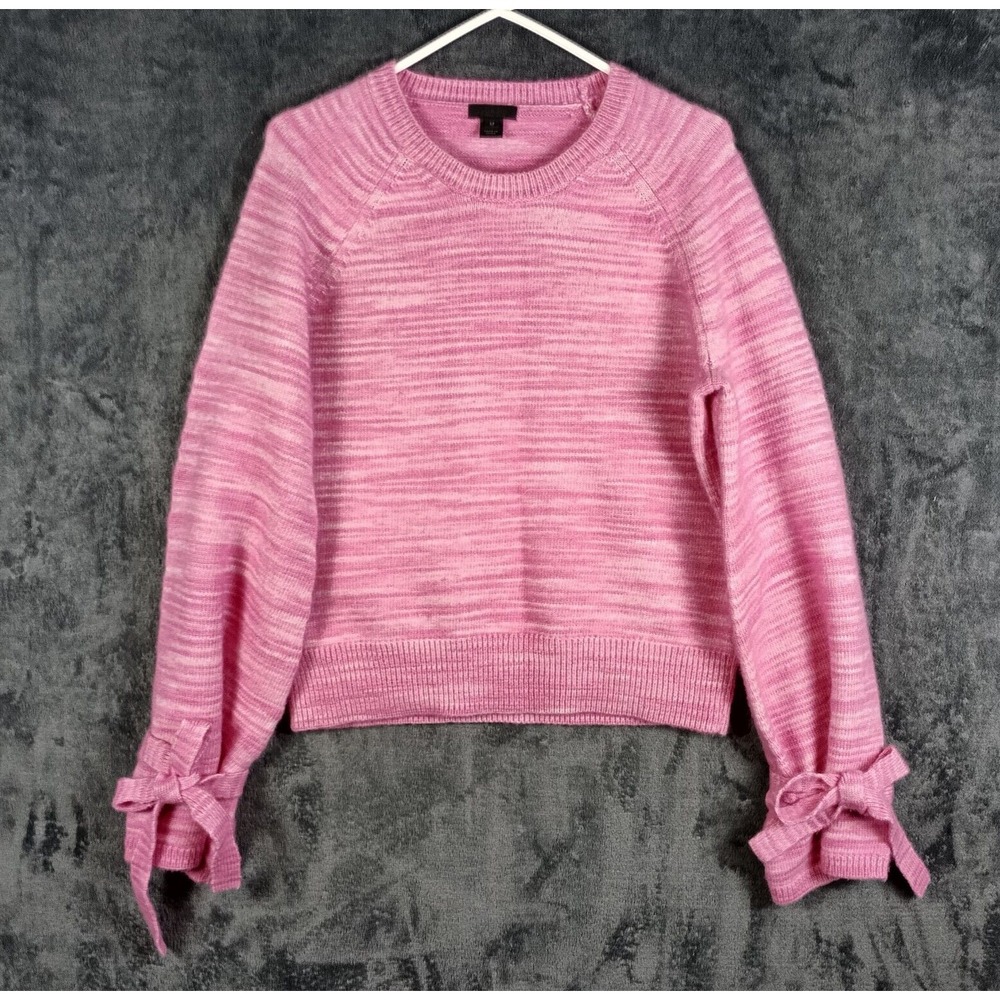 J Crew Sweater Women Medium Pink Marled Knit Bow Cuff Long Sleeve Wool Blend